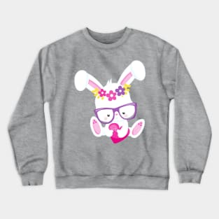 Valentine's Day Bunny, White Bunny, Heart, Glasses Crewneck Sweatshirt